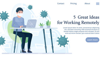 Remote work landing web page. Freelance banner. Working from home office concept. Make money at home