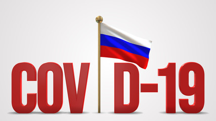 Russia realistic 3D flag and Covid-19 illustration.