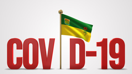 Saskatchewan realistic 3D flag and Covid-19 illustration.