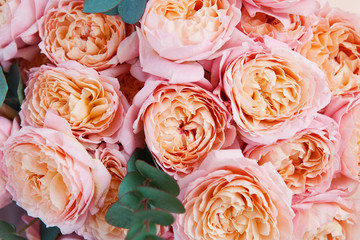 Rose flowers in bouquet. Floristic composition