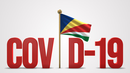 Seychelles realistic 3D flag and Covid-19 illustration.
