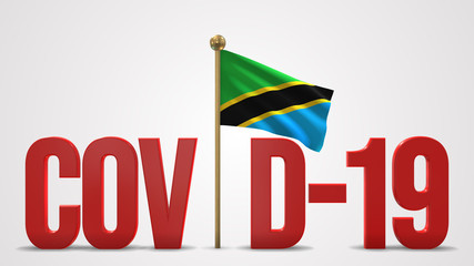 Tanzania realistic 3D flag and Covid-19 illustration.