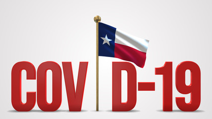 Texas realistic 3D flag and Covid-19 illustration.
