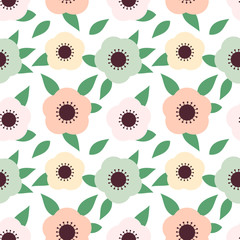 Bright pastel anemone flowers seamless pattern.