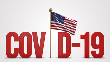 Naklejka premium United States realistic 3D flag and Covid-19 illustration.