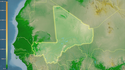 Mali, topographic physical - light glow