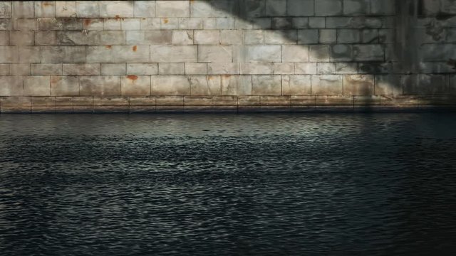 Water Waves Under Bridge Sunpuddles on Blck and White Wall Light and Shadow Abstract Cinematic Composition Slow Motion