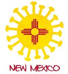 State flag of New Mexico with corona virus or bacteria