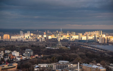 Kiev city wide sunset panorama of Kyiv, Ukraine