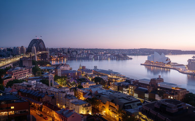 Obraz premium sunrise, Aerial view of Sydney with Harbour Bridge, Australia