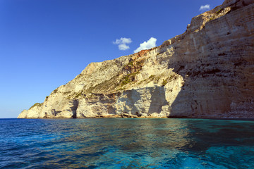 Fototapeta na wymiar Horizontal seascape on Zakynthos island, Greece with turquoise sea and blue sky.
