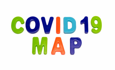 Text COVID-19 MAP on a white background.