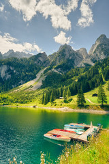 The Gosau Lake (Vorderer Gosausee). Colorful outdoor scene in Upper Austrian Alps, Salzkammergut region, Austria, Europe.