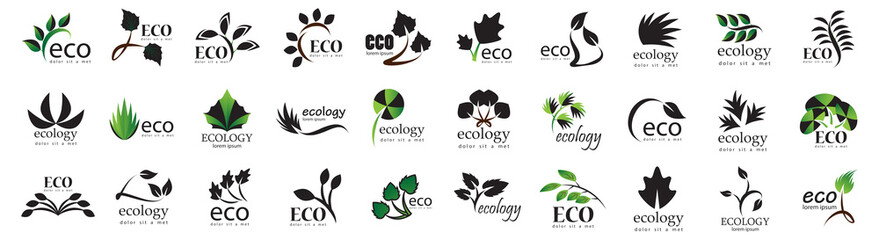 Collection Of Eco And Organic Logo Set - Isolated On White Background - Vector. Eco And Organic Logo Useful For Leaf Icon, Ecology Logo, Eco Symbol And Template Design. Ecology Tree Icons