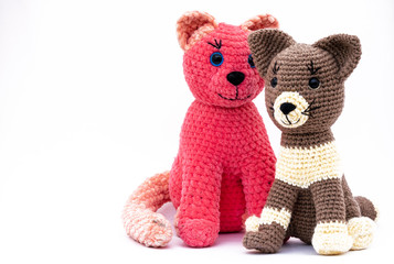 Amigurumi dolls handmade photos on a white background isolates.