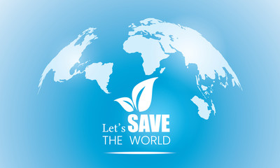 Naklejka premium World map symbol Save the world concept.Green and blue color tone.There is a globe behind the media to help save the world, save energy. Earth day .Vector/Illustration