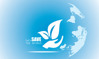 World map symbol Save the world concept.Green and blue color tone.There is a globe behind the media to help save the world, save energy. Earth day .Vector/Illustration