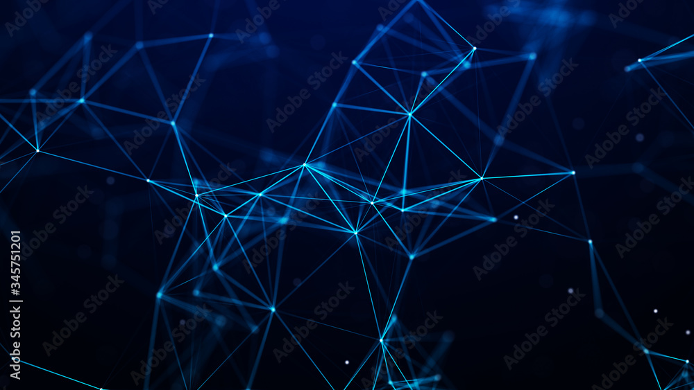 Poster digital plexus of glowing lines and dots. abstract background. 3d rendering. network or connection. 