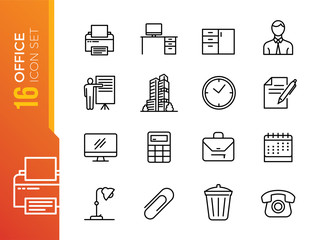 Office - thin line web icon set. Outline icons collection. Simple vector illustration.