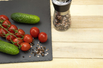 Tomato and cucumber with sea salt and spices