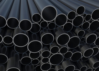 stack of steel pipes 3d rendering