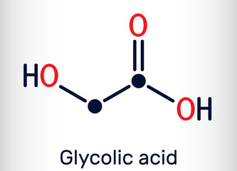 Glycolic acid, hydroacetic or hydroxyacetic acid, C2H4O3 molecule. It is alpha-hydroxy acid, AHA.  Structural chemical formula