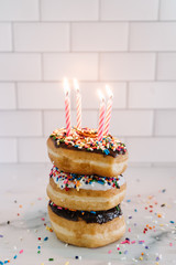 donut birthday cake with candles