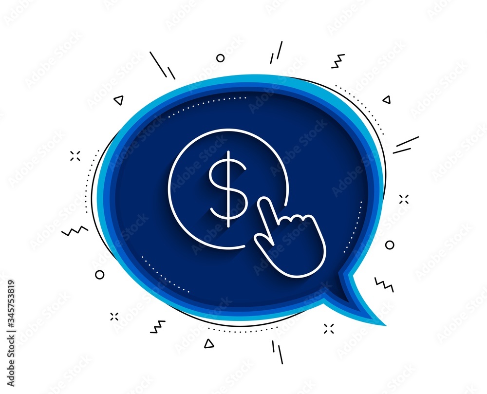 Poster hand click line icon. chat bubble with shadow. currency exchange sign. cursor pointer symbol. to pay