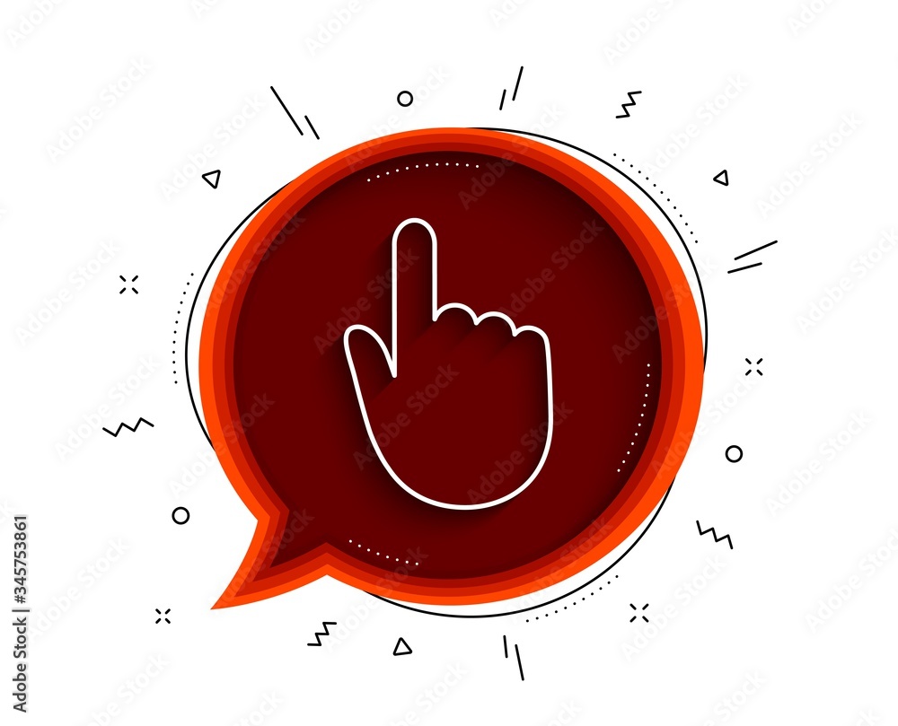Poster hand click line icon. chat bubble with shadow. finger touch sign. cursor pointer symbol. thin line h