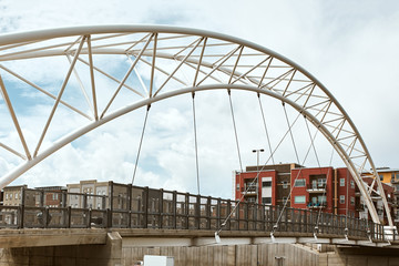 Highland Bridge, a pedestrian bridge connecting the LoHi neighborhood to Downtown Denver.  Lower...