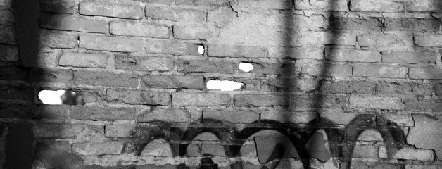 panorama of a old brick wall background black and white