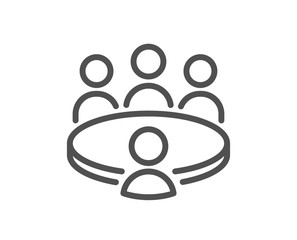 Meeting results line icon. Business teamwork sign. Group people symbol. Quality design element. Editable stroke. Linear style meeting icon. Vector