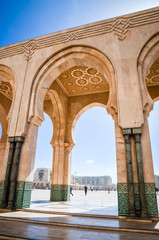 Fototapeta na wymiar Yard of Hassan II Mosque in Casablanca. The largest mosque in Morocco.