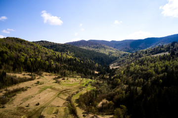 Fototapeta na wymiar Aerial view of mountains Carpathians sky and mountains