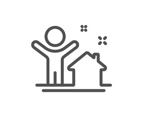 New house line icon. Home building sign. Buying real estate symbol. Buyer and his property. Quality design element. Editable stroke. Linear style new house icon. Vector