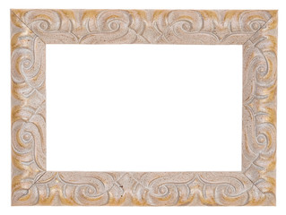 Beige, wooden photo frame. Isolated object