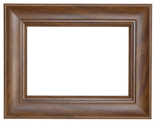 Brown photo frame with a scraped rim inside. Isolated background.