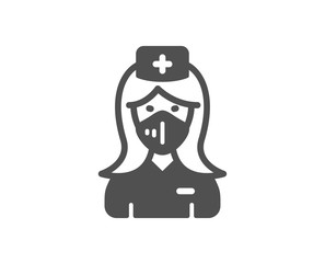 Nurse with medical mask icon. Doctor assistant sign. Face protection symbol. Classic flat style. Quality design element. Simple nurse icon. Vector