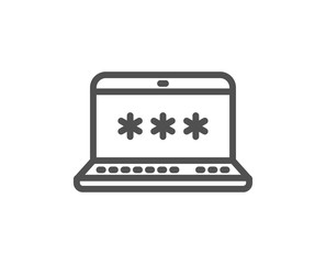 Laptop password line icon. Cyber defence sign. Computer protection symbol. Quality design element. Editable stroke. Linear style laptop password icon. Vector