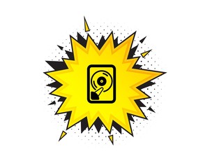 Hdd icon. Quote speech bubble. Computer memory component sign. Data storage symbol. Quotation marks. Classic hdd icon. Vector