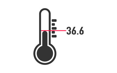 Flat thermometer on a white background. Measurement of body heat. Vector stock image. Doctor's tool in search of COVID-19. 36.6 health indicator association. vector eps 10