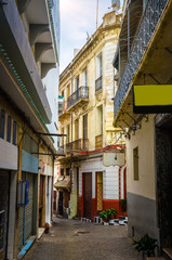 Beautiful cozy street in old medina of city Tangier, Morocco