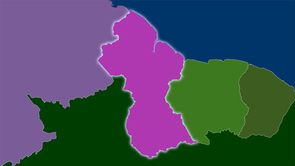 Fototapeta premium Guyana, administrative divisions - light glow