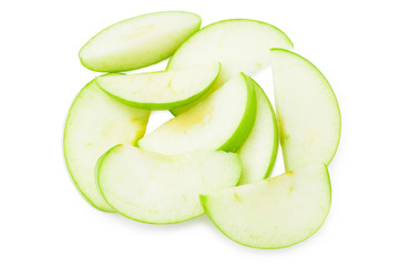 piece of green apple isolated on white background. top view