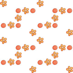 Orange watercolor flower and circle seamless pattern