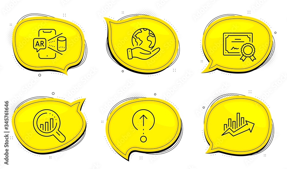 Aufkleber swipe up sign. diploma certificate, save planet chat bubbles. growth chart, seo analysis and augment