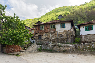 Fototapeta na wymiar Old houses from the nineteenth century in village of Pirin, Bulgaria