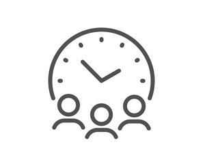 Meeting time line icon. Business teamwork sign. Working hours symbol. Quality design element. Editable stroke. Linear style meeting time icon. Vector