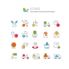 Set Vector Line Icons of Delivery Business