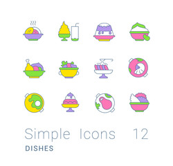 Set of Simple line Icons of Dishes